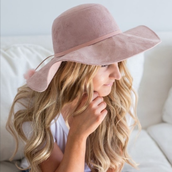 Accessories - LAST 1- Pink Faux Suede Floppy Bow - Tie Pom Pom